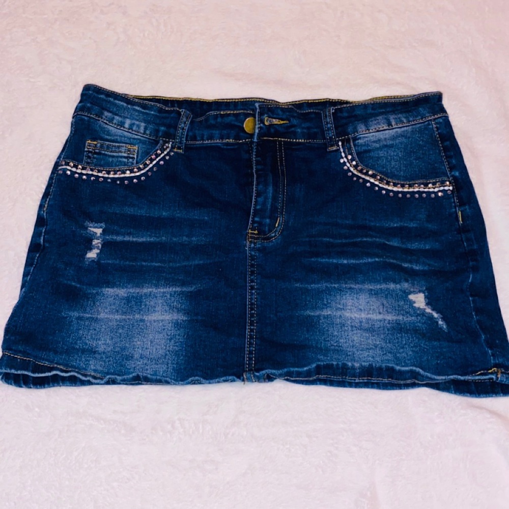 Denim Bedazzled Mini Skirt